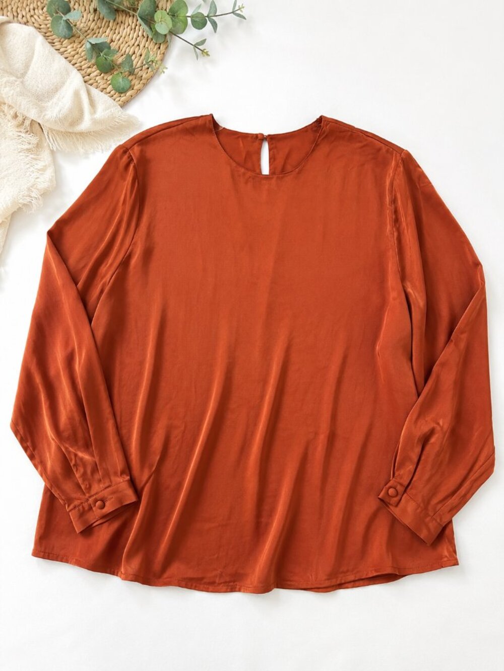 Mario Forte Rust Long Sleeve Blouse Size 16 Classic Career Casual 100% Silk
